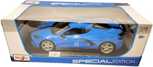 سيارة شيفروليه كورفيت ستينغراي C8 كوبيه 2020 مع جناح مرتفع ازرق مع خطوط سوداء 1/18 نموذج سيارة مصبوبة من مايستو 31455 in Kuwait