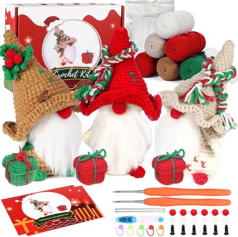 مجموعة الكروشيه للمبتدئين، مجموعة أدوات الكروشيه للمبتدئين في عيد الميلاد للبالغين والأطفال مع دروس فيديو خطوة بخطوة، مجموعة مكونة من 3 قطع من أدوات الكروشيه لعيد الميلاد لتزيين عيد الميلاد، لوازم الأعمال اليدوية ذاتية الصنع in Kuwait
