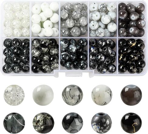 200pcs 10 Colors Crackle Lampwork Glass Beads 8mm Round Handcrafted Crackle Beads Crystal Beads for Jewelry Making Christmas Tree Ornament in Kuwait