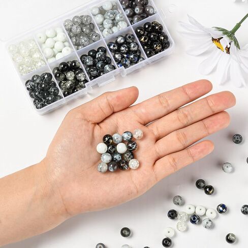200pcs 10 Colors Crackle Lampwork Glass Beads 8mm Round Handcrafted Crackle Beads Crystal Beads for Jewelry Making Christmas Tree Ornament in Kuwait