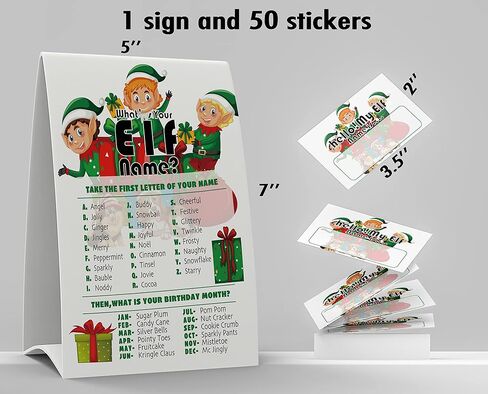 What's Your Elf Name Game، 1 علامة موضوع Elf و50 ملصقًا لبطاقة الاسم، ألعاب حفلات عيد الميلاد، لعبة عيد ميلاد للأطفال والكبار، لعبة نشاط للمكتب أو الفصل | JRKP044L in Kuwait