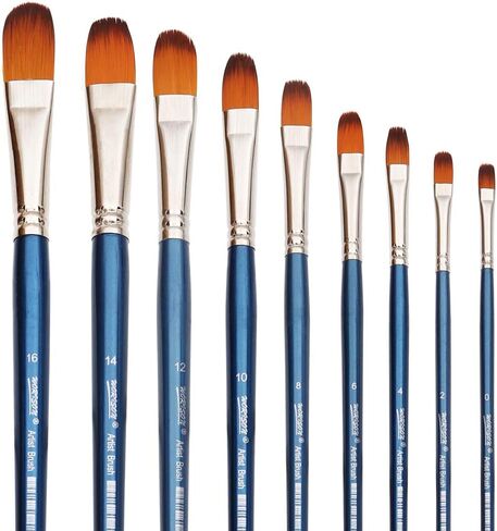 Dainayw Filbert Paint Brushes Set, 9 Pcs Professional Artist Brush for Acrylic Oil Watercolor Gouache Painting Long Handle Brushes Nylon Hair in Kuwait