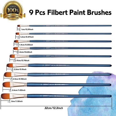 Dainayw Filbert Paint Brushes Set, 9 Pcs Professional Artist Brush for Acrylic Oil Watercolor Gouache Painting Long Handle Brushes Nylon Hair in Kuwait