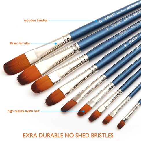 Dainayw Filbert Paint Brushes Set, 9 Pcs Professional Artist Brush for Acrylic Oil Watercolor Gouache Painting Long Handle Brushes Nylon Hair in Kuwait