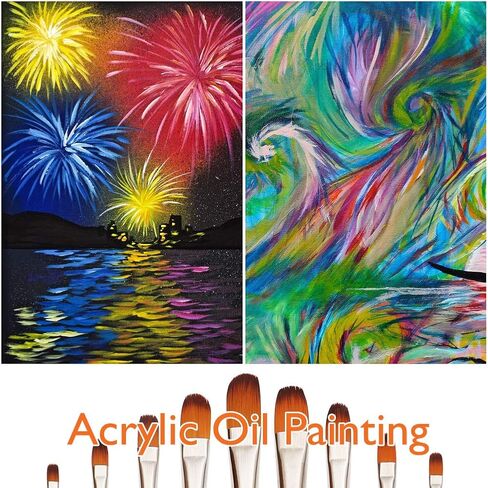 Dainayw Filbert Paint Brushes Set, 9 Pcs Professional Artist Brush for Acrylic Oil Watercolor Gouache Painting Long Handle Brushes Nylon Hair in Kuwait