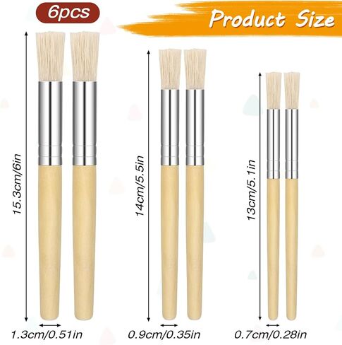 6 قطع من فرش استنسل لطلاء الأكريليك من سالبسيفير، فرشاة طلاء استنسل للحرف اليدوية، فرش طلاء خشبية ذات شعيرات طبيعية، قالب شعيرات خشبية من النايلون، فرشاة شعر فنية، فرش طلاء فنية in Kuwait