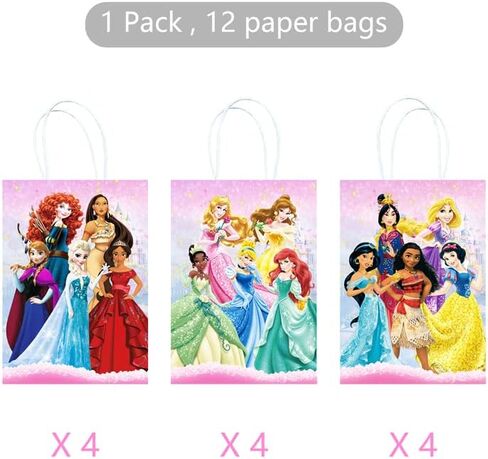 مجموعة من 12 قطعة من أكياس حفلات الأميرات لتزيين أعياد الميلاد وأكياس ورقية لمستلزمات الحفلات للفتيات، 3 أنماط in Kuwait