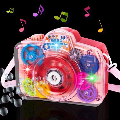 ArtCreativity Bubble Camera Gear Toy, Toy Camera Bubble Machine with 9 Moving Gears, Neck, and Bubble Solution - Small Bubble Machine with Music and Lights for Extra Fun, Cute Bubble Makers for Kids in Saudi Arabia