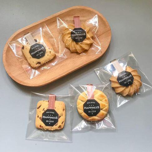 أكياس ملفات تعريف الارتباط ذاتية اللصق من السيلوفان، 200 قطعة مقاس 2.75x2.75 في أكياس ملفات تعريف الارتباط للتغليف مع طباعة "HAPPINESS" لحفلات تقديم هدايا حلوى المخبوزات (QS62) in Kuwait