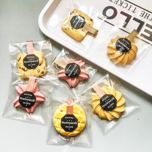 أكياس ملفات تعريف الارتباط ذاتية اللصق من السيلوفان، 200 قطعة مقاس 2.75x2.75 في أكياس ملفات تعريف الارتباط للتغليف مع طباعة "HAPPINESS" لحفلات تقديم هدايا حلوى المخبوزات (QS62) in Kuwait