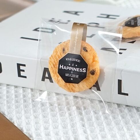 أكياس ملفات تعريف الارتباط ذاتية اللصق من السيلوفان، 200 قطعة مقاس 2.75x2.75 في أكياس ملفات تعريف الارتباط للتغليف مع طباعة "HAPPINESS" لحفلات تقديم هدايا حلوى المخبوزات (QS62) in Kuwait