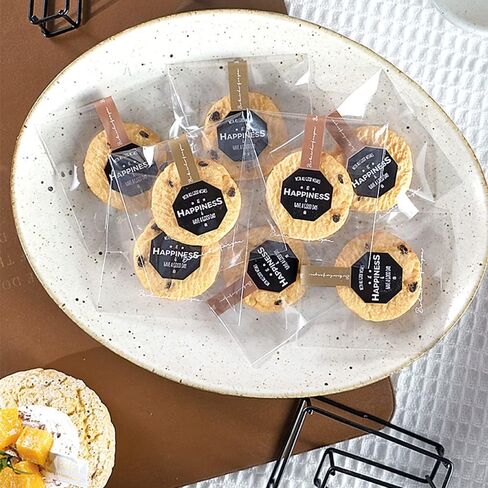 أكياس ملفات تعريف الارتباط ذاتية اللصق من السيلوفان، 200 قطعة مقاس 2.75x2.75 في أكياس ملفات تعريف الارتباط للتغليف مع طباعة "HAPPINESS" لحفلات تقديم هدايا حلوى المخبوزات (QS62) in Kuwait