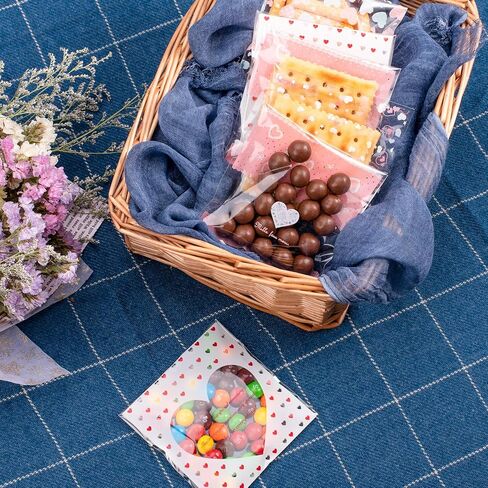 Whaline 400 Pieces Valentine Cellophane Bags Cookie Treat Bags, Heart Self-Adhesive Clear Plastic Candy Bags Party Favor Gifts Goodies Bags, 4 Styles in Saudi Arabia