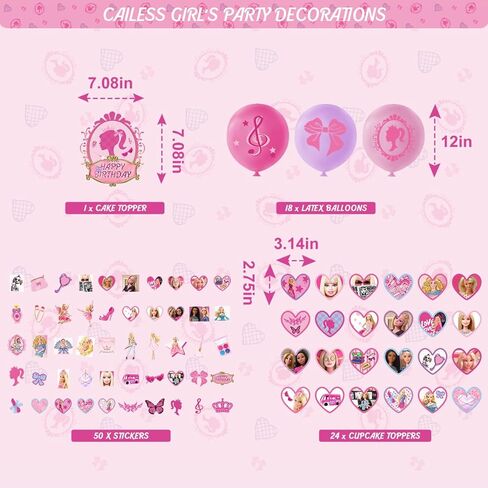 CAILESS Pink Party Decorations - Pink Girls Birthday Party Decorations 101Pcs Included Included Princess Theme Banner Tablecloth Cake Toppers 12'' Balloon Swirls Decor and Stickers for Girls Party in Kuwait