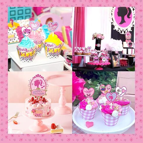 CAILESS Pink Party Decorations - Pink Girls Birthday Party Decorations 101Pcs Included Included Princess Theme Banner Tablecloth Cake Toppers 12'' Balloon Swirls Decor and Stickers for Girls Party in Kuwait