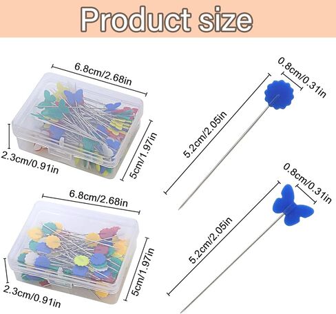 إبر خياطة العين الكبيرة ودبابيس الخياطة من HengKe، دبابيس مستقيمة ذات رأس مسطح مع رؤوس ملونة على شكل فراشة وزهرة، مجموعة دبابيس خياطة بإبرة مطرزة من الجلد (30 إبرة، 200 دبابيس مسطحة) in Kuwait