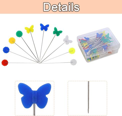 إبر خياطة العين الكبيرة ودبابيس الخياطة من HengKe، دبابيس مستقيمة ذات رأس مسطح مع رؤوس ملونة على شكل فراشة وزهرة، مجموعة دبابيس خياطة بإبرة مطرزة من الجلد (30 إبرة، 200 دبابيس مسطحة) in Kuwait