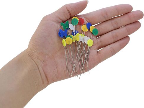 إبر خياطة العين الكبيرة ودبابيس الخياطة من HengKe، دبابيس مستقيمة ذات رأس مسطح مع رؤوس ملونة على شكل فراشة وزهرة، مجموعة دبابيس خياطة بإبرة مطرزة من الجلد (30 إبرة، 200 دبابيس مسطحة) in Kuwait