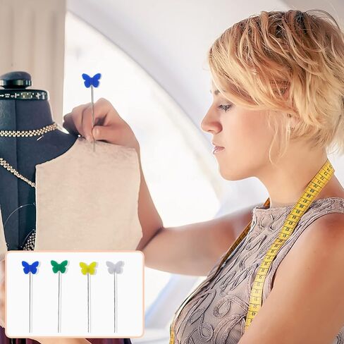 إبر خياطة العين الكبيرة ودبابيس الخياطة من HengKe، دبابيس مستقيمة ذات رأس مسطح مع رؤوس ملونة على شكل فراشة وزهرة، مجموعة دبابيس خياطة بإبرة مطرزة من الجلد (30 إبرة، 200 دبابيس مسطحة) in Kuwait