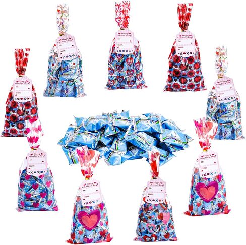 JOYIN 150 Pcs Valentine's Day Cellophane Gift Bag with Gift Tag, Candy Bag with 6 Valentine’s Themed Designs for Kids Party Favor, Classroom Exchange Prizes,Valentine’s Goody Bag in Saudi Arabia