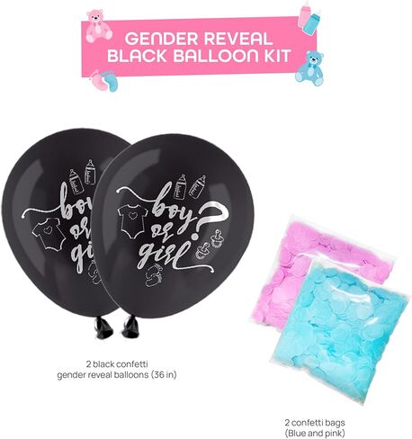 ماي جريكا لوازم حفلات الكشف عن جنس المولود (تكفي 20 قطعة) - ديكورات الكشف عن جنس المولود - بالونات بقصاصات ورقية واطباق واكواب واغطية كب كيك ولافتة عيد ميلاد سعيد ومفرش طاولة ومجموعة اكليل البالونات. in Kuwait