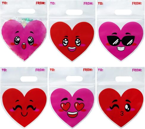 JOYIN 48 Pcs Valentine’s Day Cellophane Gift Bag, Candy Treat Bags with Red Pink Heart Designs for Kids Party Favor Supplies, Classroom Gift Exchange Prizes in Saudi Arabia