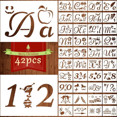 42 Pieces Letter Stencils for Painting 5.9*8.27 Inch Calligraphy Stencil Template Kit, Reusable Calligraphy Stencils Includes Letters, Numbers and Signs for Painting on Wood, Crafts, DIY Art Projects in Kuwait
