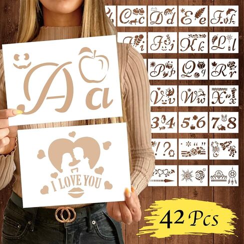 42 Pieces Letter Stencils for Painting 5.9*8.27 Inch Calligraphy Stencil Template Kit, Reusable Calligraphy Stencils Includes Letters, Numbers and Signs for Painting on Wood, Crafts, DIY Art Projects in Kuwait