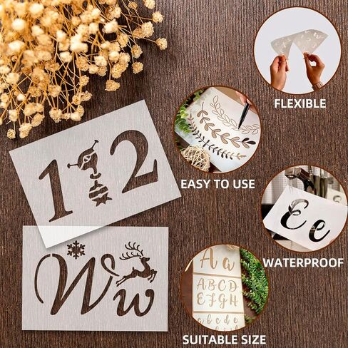 42 Pieces Letter Stencils for Painting 5.9*8.27 Inch Calligraphy Stencil Template Kit, Reusable Calligraphy Stencils Includes Letters, Numbers and Signs for Painting on Wood, Crafts, DIY Art Projects in Kuwait