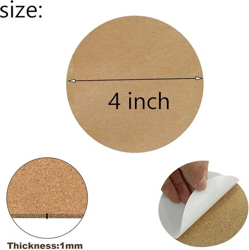 100 قطعة 4 × 4 انش ذاتية اللصق من الفلين دائرية خلفية بلاط الفلين لقواعد الاكواب والحرف اليدوية. in Kuwait