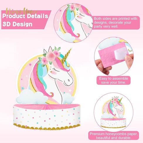 نيكرو هوم 9 قطع من ديكورات الحفلات بنمط يونيكورن، قطعة مركزية بتصميم قرص العسل على شكل وحيد القرن، ديكورات عيد ميلاد يونيكورن للبنات، حفلات استقبال المولود، أغطية طاولة حفلات بطابع يونيكورن in Kuwait