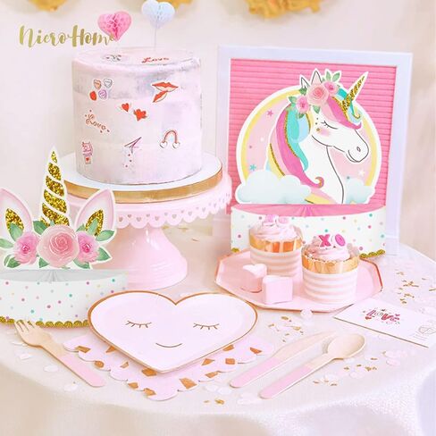 نيكرو هوم 9 قطع من ديكورات الحفلات بنمط يونيكورن، قطعة مركزية بتصميم قرص العسل على شكل وحيد القرن، ديكورات عيد ميلاد يونيكورن للبنات، حفلات استقبال المولود، أغطية طاولة حفلات بطابع يونيكورن in Kuwait
