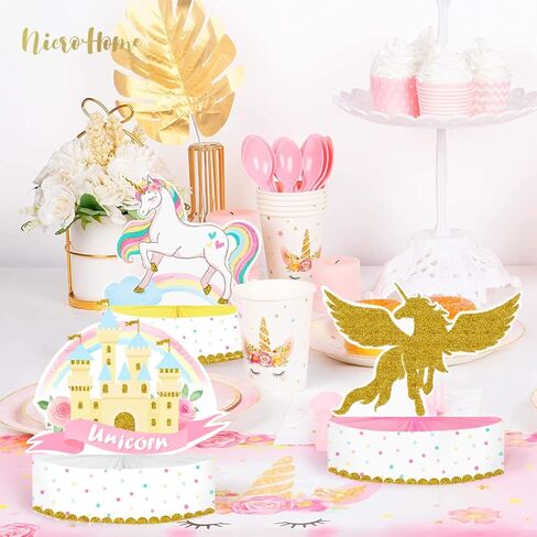 نيكرو هوم 9 قطع من ديكورات الحفلات بنمط يونيكورن، قطعة مركزية بتصميم قرص العسل على شكل وحيد القرن، ديكورات عيد ميلاد يونيكورن للبنات، حفلات استقبال المولود، أغطية طاولة حفلات بطابع يونيكورن in Kuwait