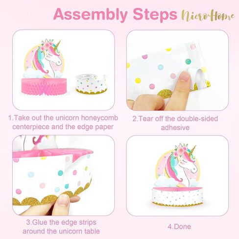 نيكرو هوم 9 قطع من ديكورات الحفلات بنمط يونيكورن، قطعة مركزية بتصميم قرص العسل على شكل وحيد القرن، ديكورات عيد ميلاد يونيكورن للبنات، حفلات استقبال المولود، أغطية طاولة حفلات بطابع يونيكورن in Kuwait