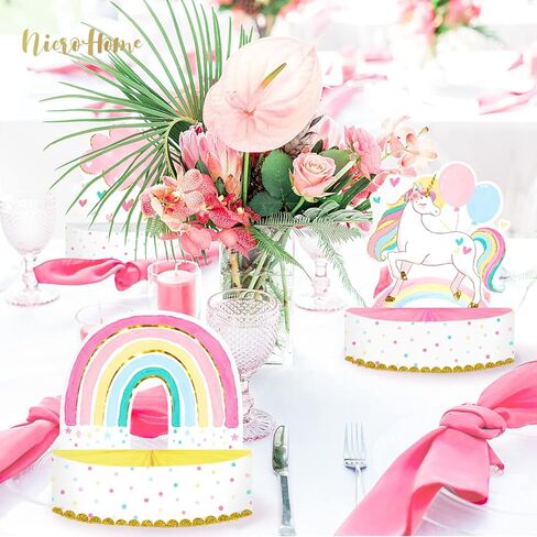 نيكرو هوم 9 قطع من ديكورات الحفلات بنمط يونيكورن، قطعة مركزية بتصميم قرص العسل على شكل وحيد القرن، ديكورات عيد ميلاد يونيكورن للبنات، حفلات استقبال المولود، أغطية طاولة حفلات بطابع يونيكورن in Kuwait