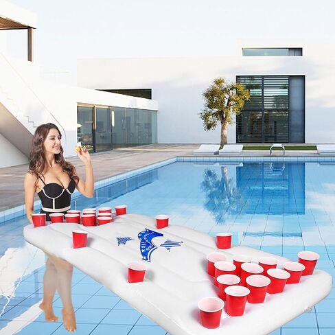 طاولة ألعاب حمام السباحة القابلة للنفخ من تريومبيك، 6 أقدام قابلة للنفخ لألعاب حمام السباحة العائمة، طاولة ألعاب ممتعة لحفلات حمام السباحة للبالغين، الأكواب والكرات غير متضمنة in Kuwait