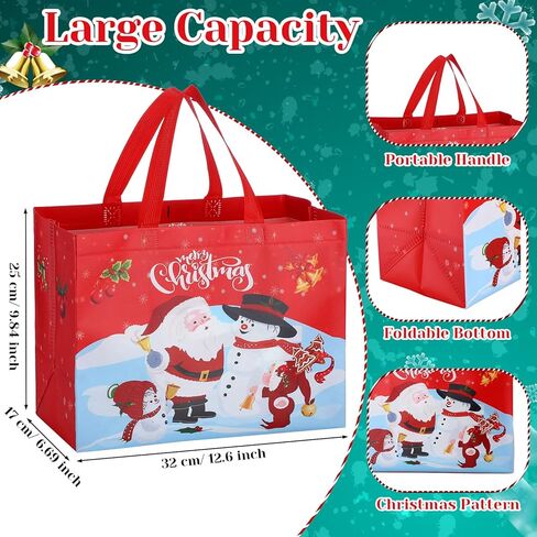 36 Pcs Christmas Tote Bags Reusable Gift Bag Large Christmas Bags with Handles Grocery Shopping Totes Gift Wrap Bags for Holiday Xmas Christmas Party Favors, 12.6'' x 9.84'' x 6.69'', 18 Styles in Saudi Arabia