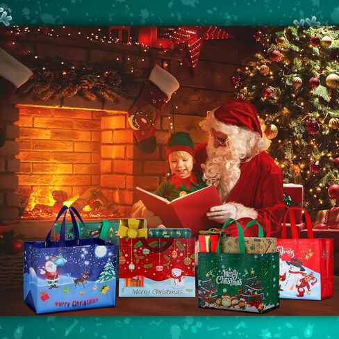 36 Pcs Christmas Tote Bags Reusable Gift Bag Large Christmas Bags with Handles Grocery Shopping Totes Gift Wrap Bags for Holiday Xmas Christmas Party Favors, 12.6'' x 9.84'' x 6.69'', 18 Styles in Saudi Arabia