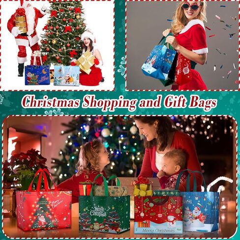 36 Pcs Christmas Tote Bags Reusable Gift Bag Large Christmas Bags with Handles Grocery Shopping Totes Gift Wrap Bags for Holiday Xmas Christmas Party Favors, 12.6'' x 9.84'' x 6.69'', 18 Styles in Saudi Arabia