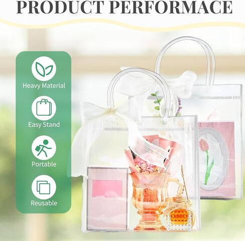 16 عبوة من اكياس الهدايا الشفافة مع مقبض من كليور، اكياس تغليف هدايا بلاستيكية من بلاستيك PVC قابلة لاعادة الاستخدام مع شريط، اكياس هدايا للحفلات للبيع بالتجزئة وهدايا الكريسماس وحفلات الزفاف وحفلات in Kuwait