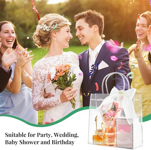 16 عبوة من اكياس الهدايا الشفافة مع مقبض من كليور، اكياس تغليف هدايا بلاستيكية من بلاستيك PVC قابلة لاعادة الاستخدام مع شريط، اكياس هدايا للحفلات للبيع بالتجزئة وهدايا الكريسماس وحفلات الزفاف وحفلات in Kuwait