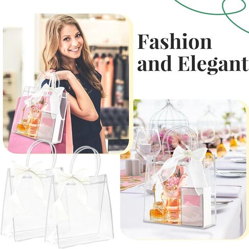 16 عبوة من اكياس الهدايا الشفافة مع مقبض من كليور، اكياس تغليف هدايا بلاستيكية من بلاستيك PVC قابلة لاعادة الاستخدام مع شريط، اكياس هدايا للحفلات للبيع بالتجزئة وهدايا الكريسماس وحفلات الزفاف وحفلات in Kuwait