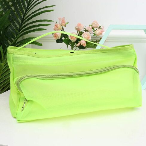 EXCEART Mesh Knitting Bag Woolen Yarn Tote Organizer Net Bag with Zipper Closure Carrying Knitting Needles Sewing Accessories (Light Green) in Saudi Arabia