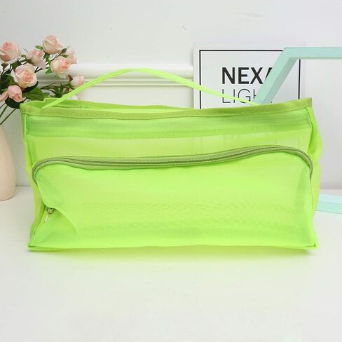 EXCEART Mesh Knitting Bag Woolen Yarn Tote Organizer Net Bag with Zipper Closure Carrying Knitting Needles Sewing Accessories (Light Green) in Saudi Arabia