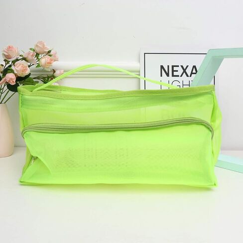 EXCEART Mesh Knitting Bag Woolen Yarn Tote Organizer Net Bag with Zipper Closure Carrying Knitting Needles Sewing Accessories (Light Green) in Saudi Arabia