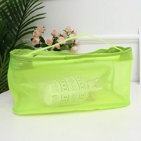 EXCEART Mesh Knitting Bag Woolen Yarn Tote Organizer Net Bag with Zipper Closure Carrying Knitting Needles Sewing Accessories (Light Green) in Saudi Arabia