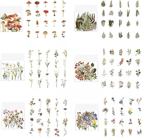 ملصقات يوميات عتيقة حزمة 240 قطعة، ملصق سجل القصاصات الجمالية النبات الطبيعية زهرة الفطر ملصق الفن رصاصة المجلات DIY ملصقا ، الزهور الجميلة الديكور ريترو الشارات in Kuwait