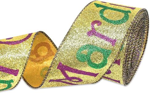 شرائط Hying Mardi Gras لأقواس إكليل الزهور، أشرطة حافة سلكية ذهبية لامعة من Mardi Gras Words أشرطة حرفية زينة لتغليف الهدايا الدهون الثلاثاء لوازم تزيين حفلات الكرنفال، 2.5 بوصة × 10 ياردات in Kuwait