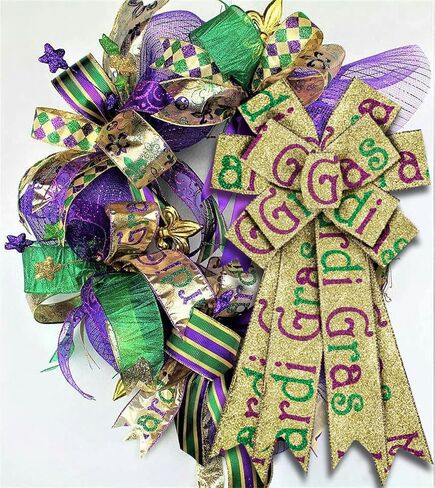 شرائط Hying Mardi Gras لأقواس إكليل الزهور، أشرطة حافة سلكية ذهبية لامعة من Mardi Gras Words أشرطة حرفية زينة لتغليف الهدايا الدهون الثلاثاء لوازم تزيين حفلات الكرنفال، 2.5 بوصة × 10 ياردات in Kuwait