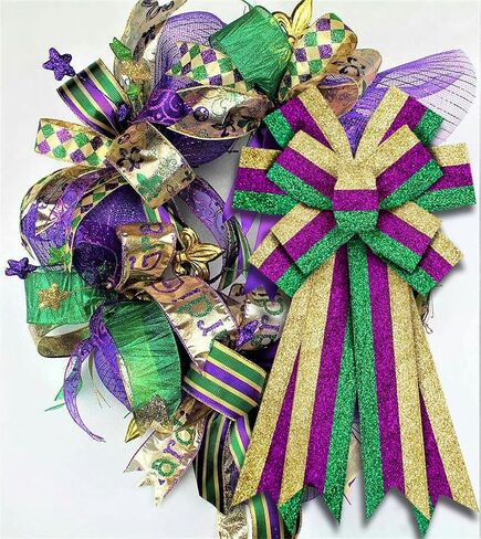 شرائط Hying Mardi Gras لأقواس إكليل الزهور، أشرطة حافة سلكية ذهبية لامعة من Mardi Gras Words أشرطة حرفية زينة لتغليف الهدايا الدهون الثلاثاء لوازم تزيين حفلات الكرنفال، 2.5 بوصة × 10 ياردات in Kuwait